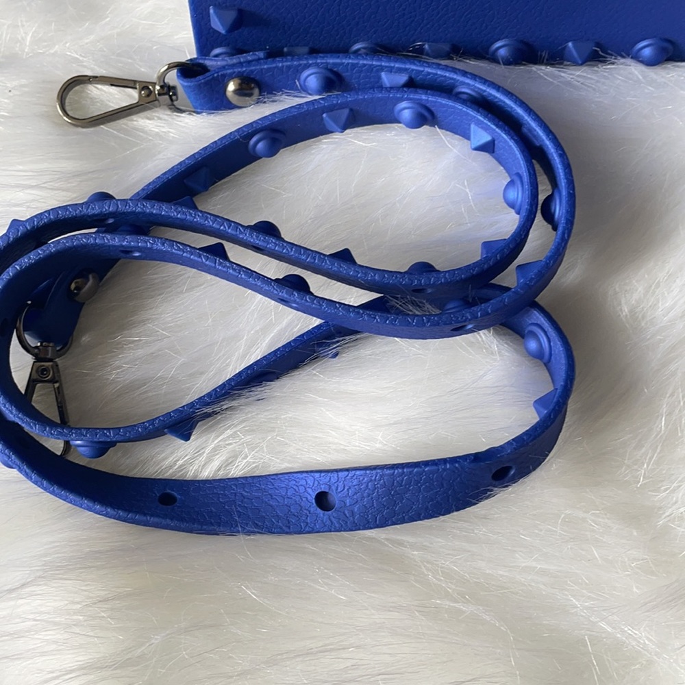 Blue Crystal Studded Clutch Satchel Purse - Picture 8 of 10